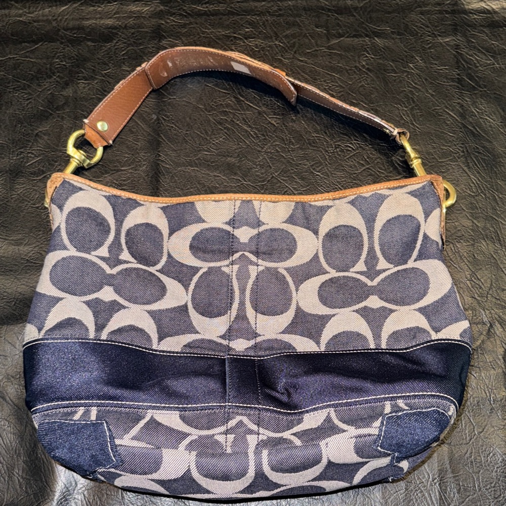 Coach Denim Navy and Tan Shoulder Bag, Beautiful Bag, Good Condition
